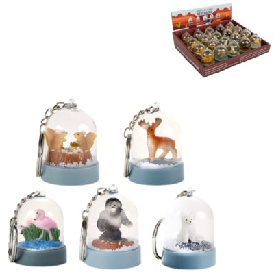 Load image into Gallery viewer, Kikkerland sleutelhanger sneeuwbol dieren 5 cm 5 assorti b-keus | 20 stuks

