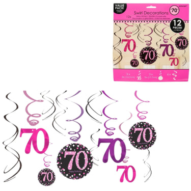 Amscan spiraal hanger happy birthday 70 jaar 61 cm set van 12 | 48 stuks