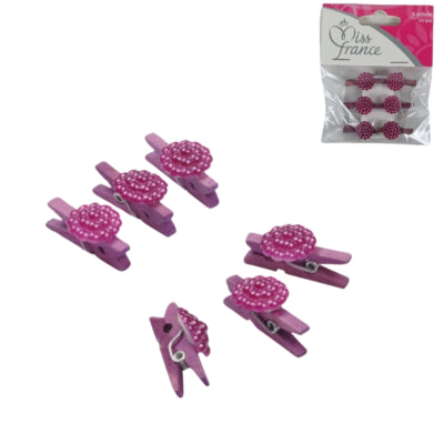 Load image into Gallery viewer, Miss france decoratie bloem op clip paars 2,5 cm set van 6 | 24 stuks
