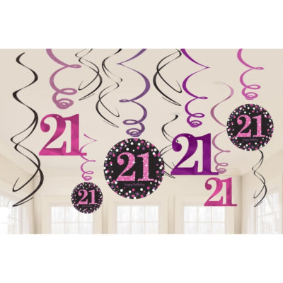 Load image into Gallery viewer, Amscan spiraal hanger happy birthday 21 jaar 61 cm set van 12 | 48 stuks
