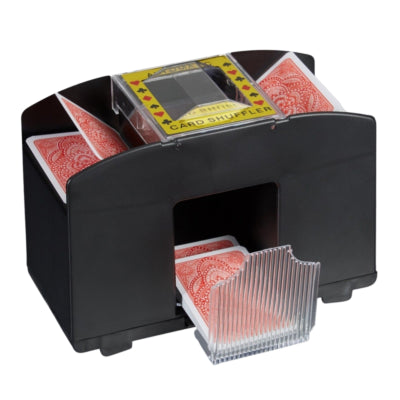 Load image into Gallery viewer, Relaxdays kaartenschudmachine op batterij zwart 4 decks | 6 stuks
