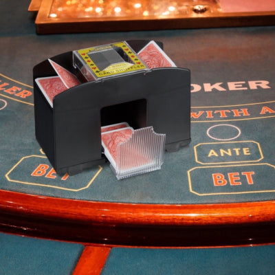 Load image into Gallery viewer, Relaxdays kaartenschudmachine op batterij zwart 4 decks | 6 stuks
