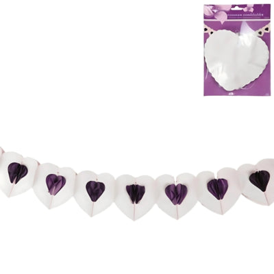 Load image into Gallery viewer, Slinger heart papier wit paars 4 m | 24 stuks
