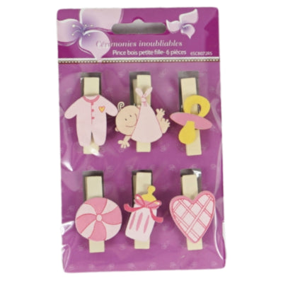 Load image into Gallery viewer, Houten knijper baby roze 4 assorti set van 6 | 48 stuks
