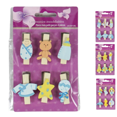 Load image into Gallery viewer, Houten knijper baby blauw 4 assorti set van 6 | 48 stuks
