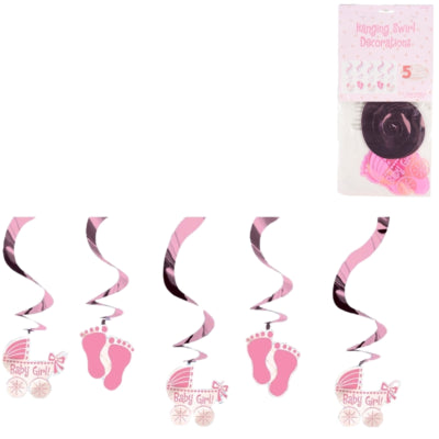 Load image into Gallery viewer, Amscan spiraal hanger baby girl folie 61 cm set van 5 | 24 stuks
