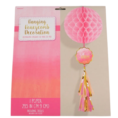 Load image into Gallery viewer, Amscan honeycomb oh baby! roze 75 cm | 12 stuks
