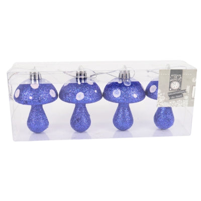 Load image into Gallery viewer, Kersthanger paddenstoel glitter blauw 7 cm set van 4 | 24 stuks
