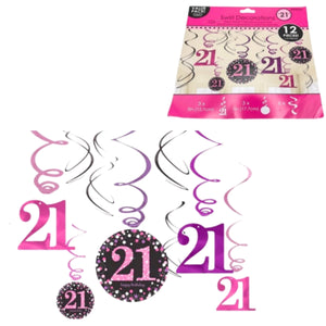 Amscan spiraal hanger happy birthday 21 jaar 61 cm set van 12 | 48 stuks