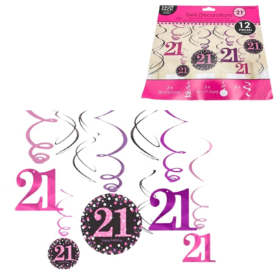 Load image into Gallery viewer, Amscan spiraal hanger happy birthday 21 jaar 61 cm set van 12 | 48 stuks
