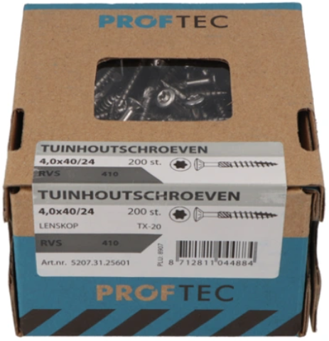 Load image into Gallery viewer, Proftec tuinhoutschroef rvs-410 lk +snijpunt torx tx20 4.0x40 24 | 200 stuks - 5207.31.25601
