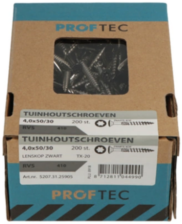 Proftec tuinhoutschroef rvs zwarte kop tx-20 4x50 30