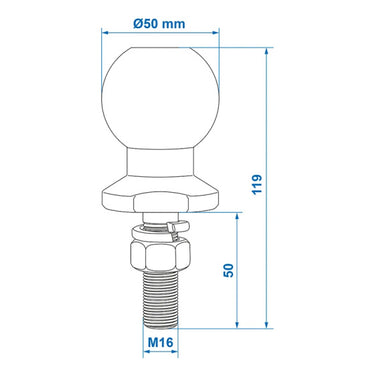 Proplus trekhaakkogel 50 mm recht staal m16 x 55 mm zilver