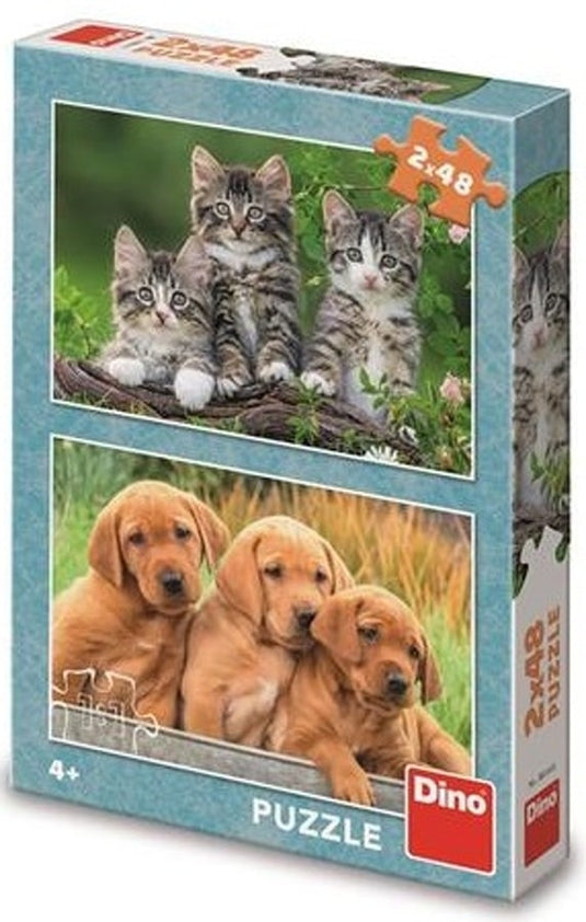Dinotoys dino puzzel - puppies en kittens - 2 x 48 stukjes