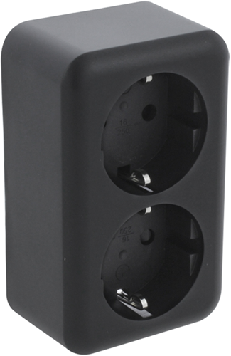 Q-link contactdoos | opbouw | 2-voudig | met aanraakbeveiliging | met randaarde | zwart - 00.945.50