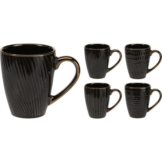 Excellent houseware beker aardewerk 370ml zwart doos a 8 stuks