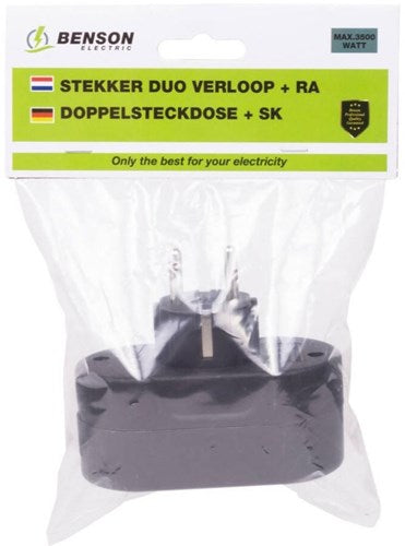 Enzo randaarde stekkeradapter 2-voudig horizontaal zwart - 6175912