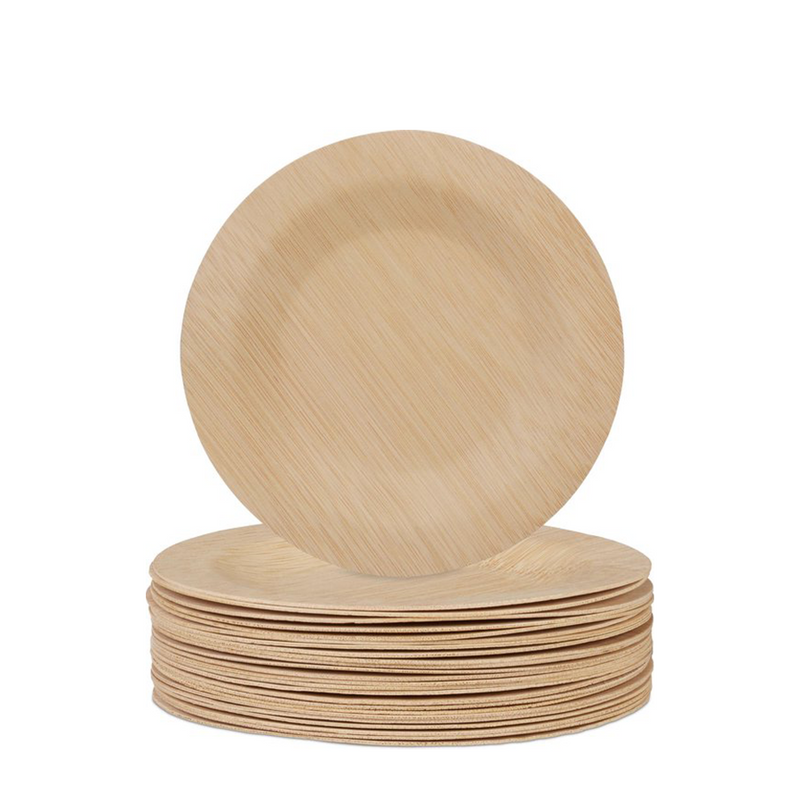 Load image into Gallery viewer, Pic relaxdays wegwerpborden bamboe rond ø23cm 25 stuks
