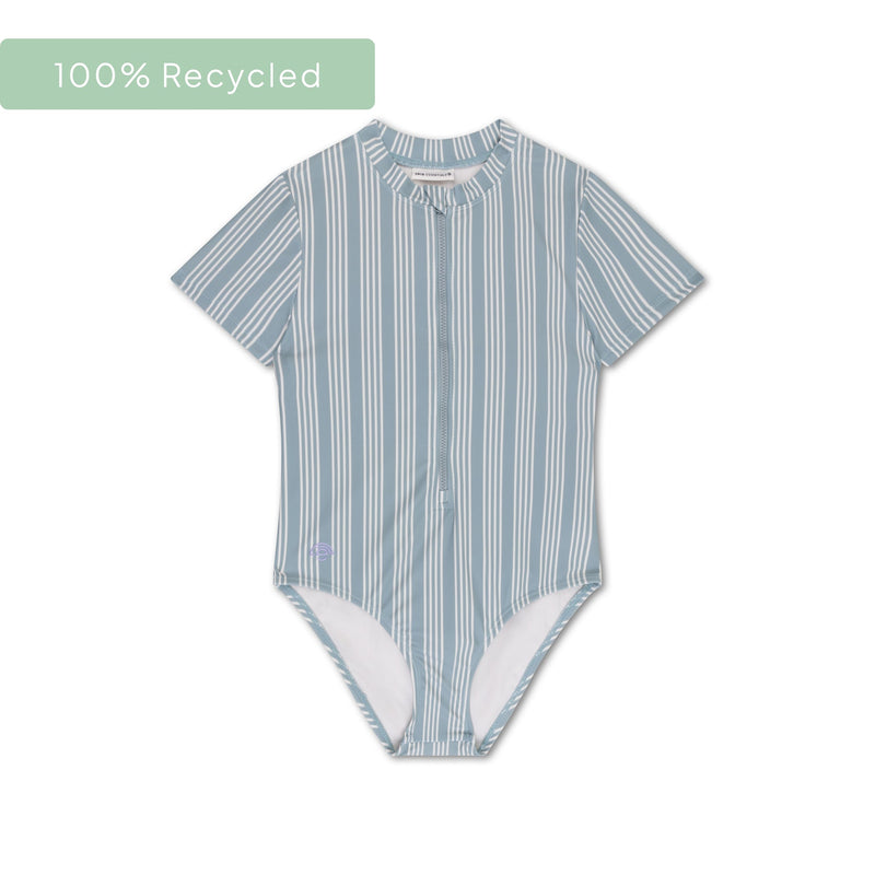 Load image into Gallery viewer, Resort stripe | groen gestreept meisjes uv badpak met korte mouwen
