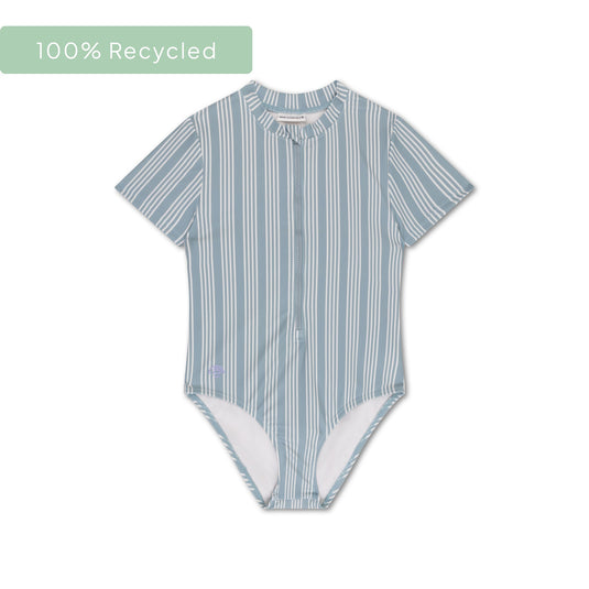 Resort stripe | groen gestreept meisjes uv badpak met korte mouwen