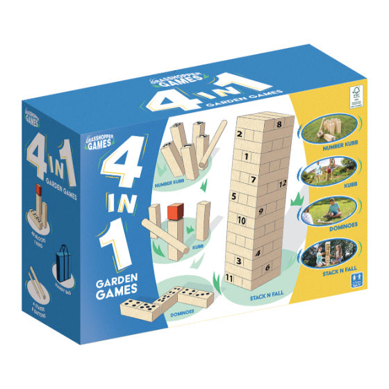 Load image into Gallery viewer, Grasshopper 4-in-1 Houten Garden Games Kubb Domino Jenga
