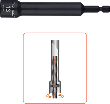 Rotec dopsleutel extra diep | e6,3 bitopname | sw | 19x110 75 mm - 822.0019