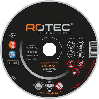 Rotec grote doorslijpschijf t.b.v. staal | 350 x 4,0 x 25,40 mm 786.3502