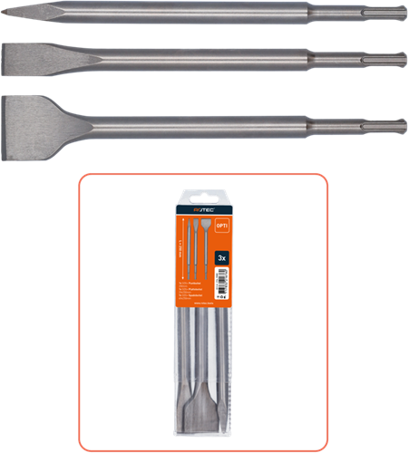Rotec opti-line | sds-plus beitelset | 3-dlg (punt plat spade) - 214.9000