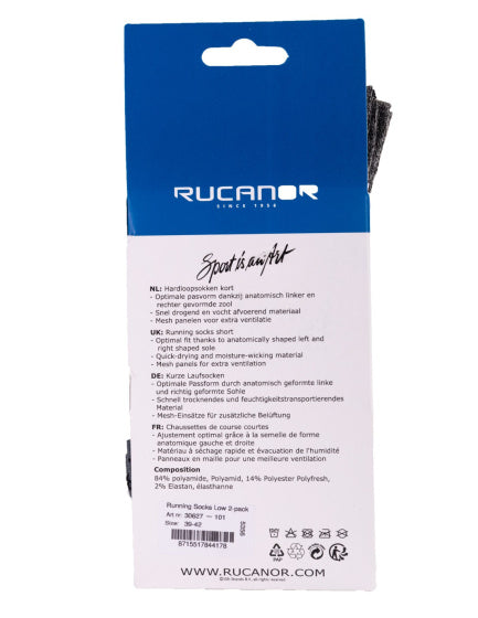 Load image into Gallery viewer, Rucanor Hardloopsokken kort 2-pack wit grijs maat 43-46
