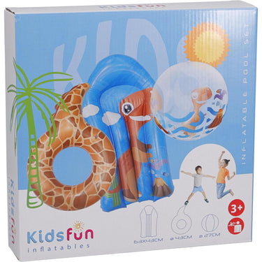 Opblaas set van 3 stuks fun artikelen bodyboard, bal en band 2 assorti