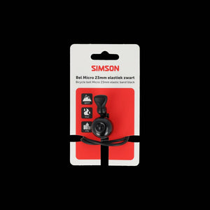 Simson fietsbel micro 23mm rubber elastiek bevestiging zwart