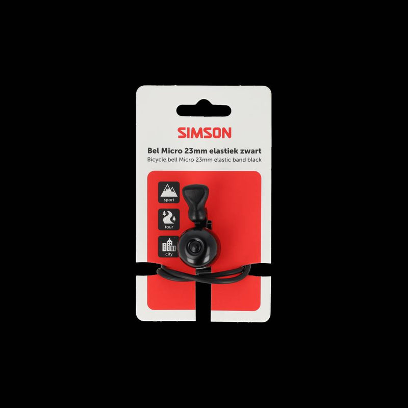Load image into Gallery viewer, Simson fietsbel micro 23mm rubber elastiek bevestiging zwart
