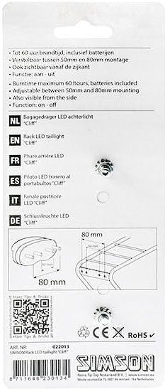 Simson battery rear light cliff 1 led on/of