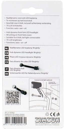 front light Brightly hub dynamo LED 70 lux black