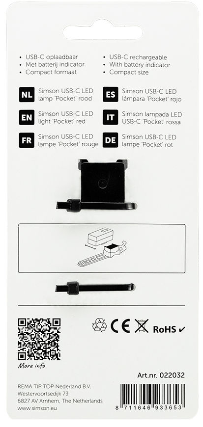 Simson achterlicht pocket usb-c rood