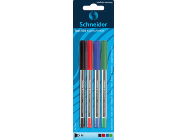 Schneider balpen tops 505m assorti blister a 4 stuks
