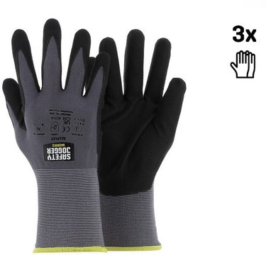 Safety jogger handschoenen allflex 4131x | grijs zwart | 3 paar - maat 9 - 00.118.100.09