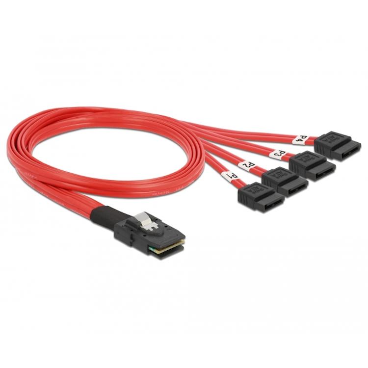 Load image into Gallery viewer, Delock mini sas 36-pin > 4x sata (sff 8087 > 4x sata) adapter (rood, 0,5 meter)
