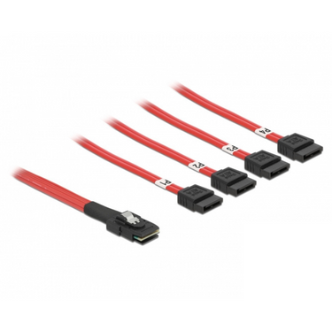 Delock mini sas 36-pin > 4x sata (sff 8087 > 4x sata) adapter (rood, 0,5 meter)