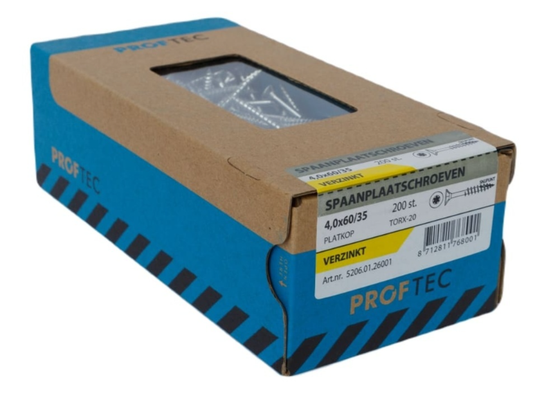 Proftec spaanplaatschroef vz pk +snijpunt torx tx20 (+bit) 4.0x60 36 | 200 stuks - 5206.01.26001
