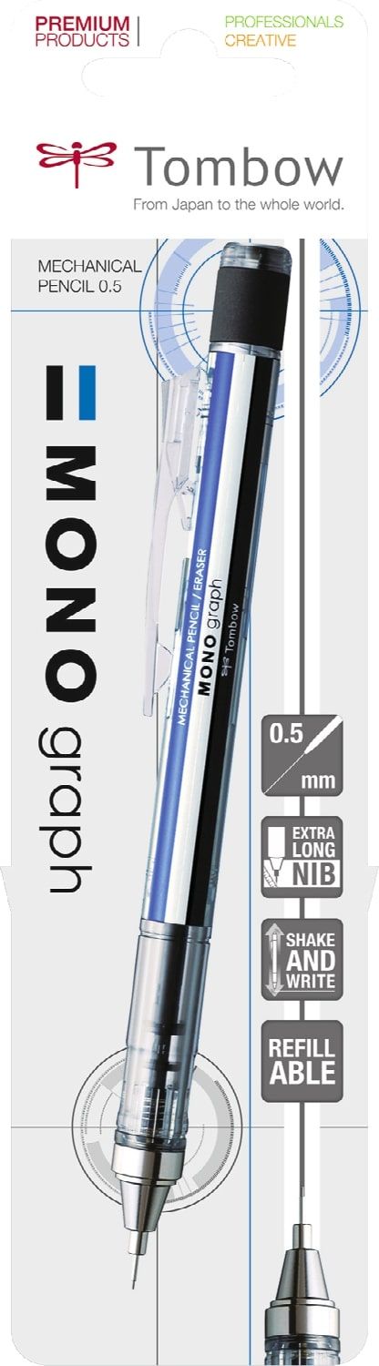Tombow • mono graph mechanical pencil blue, white black