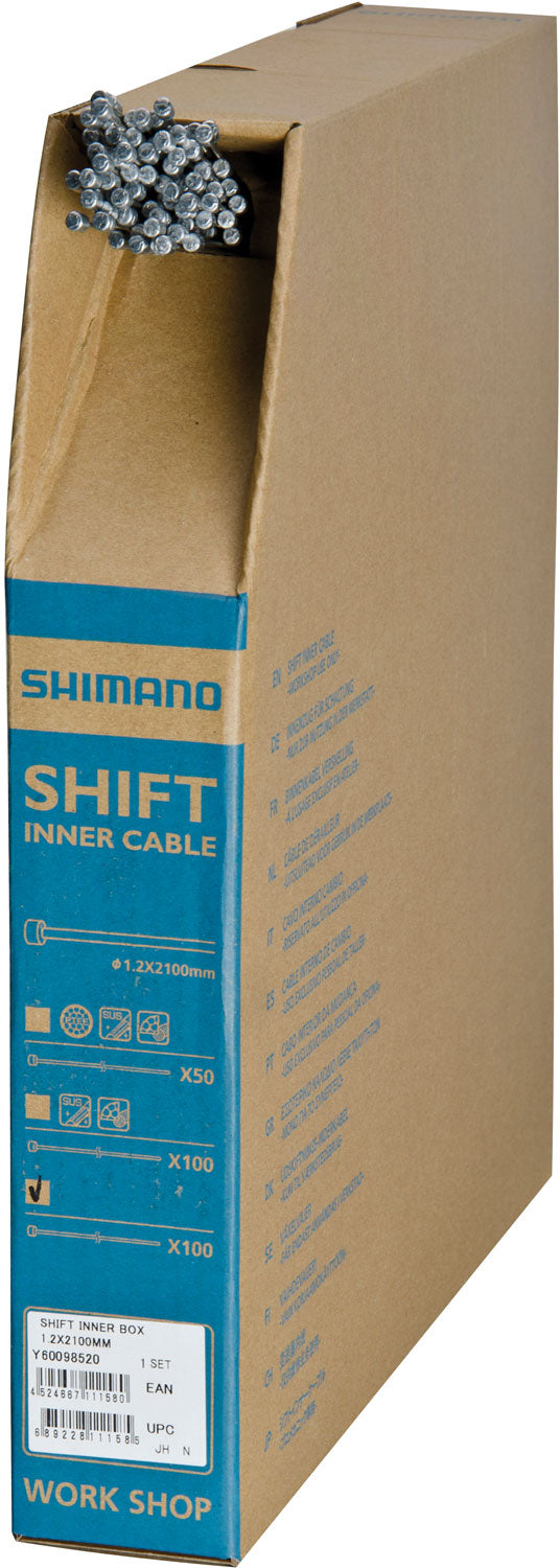Load image into Gallery viewer, Shimano steel shift inner cable 1.2mm x 2100mm (100 workshop pack)

