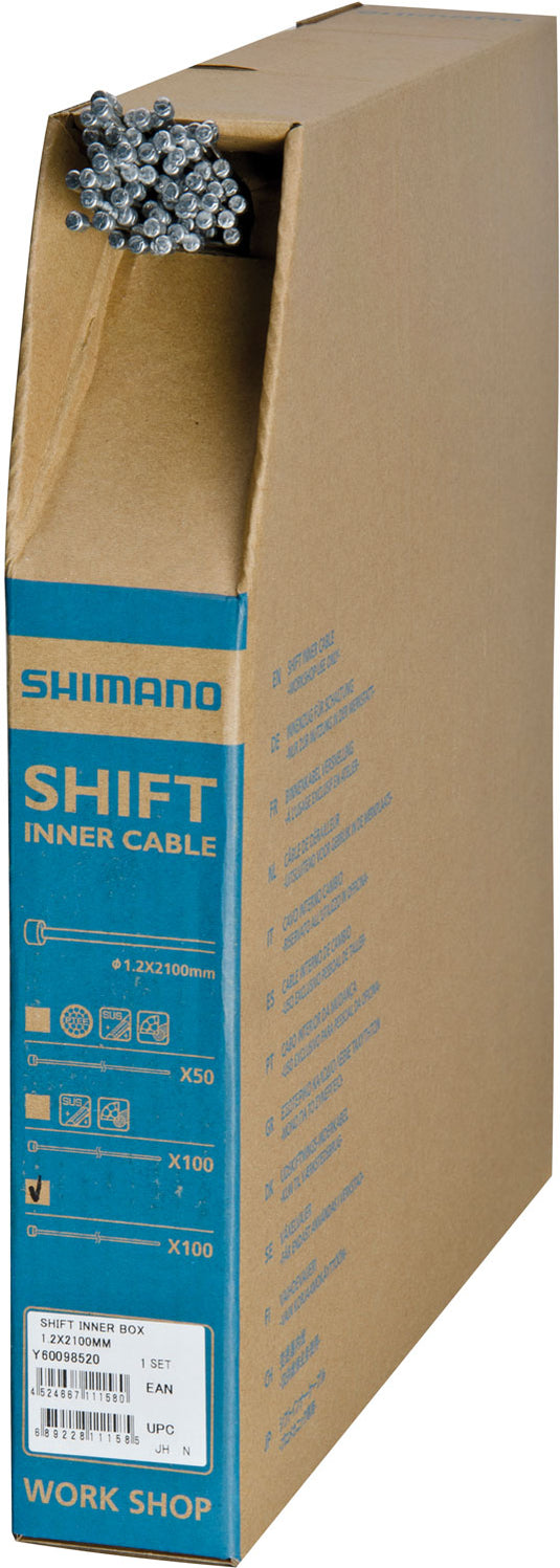 Shimano steel shift inner cable 1.2mm x 2100mm (100 workshop pack)