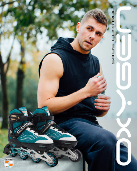 Skids control - Oxygen inline skates semi-softboot verstelbaar petrol maat 42-45