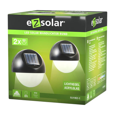 Ezolar led solar wandlampset rond 8,7x8,8x3,9cm 2-delig warmwit