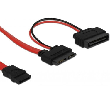 Delock slim sata 13-pin > 7-pin sata + sata power adapter (rood, 0,5 meter)