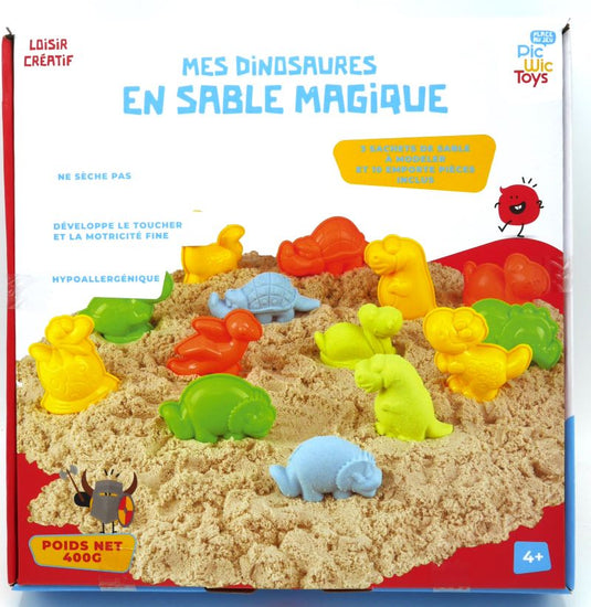 Playgo speelzand voor binnen met 10 dinosaurus vormen.