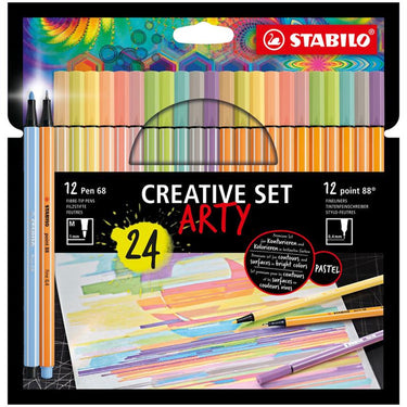 Stabilo arty creative set pen 68 point 88 etui a 24 kleuren, 12 viltstiften en 12 fineliners