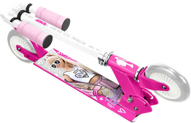 Load image into Gallery viewer, Mattel barbie 2-wiel kinderstep opvouwbaar voetrem roze
