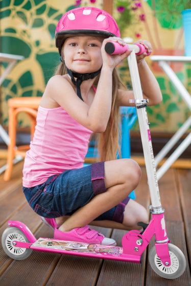 Load image into Gallery viewer, Mattel barbie 2-wiel kinderstep opvouwbaar voetrem roze
